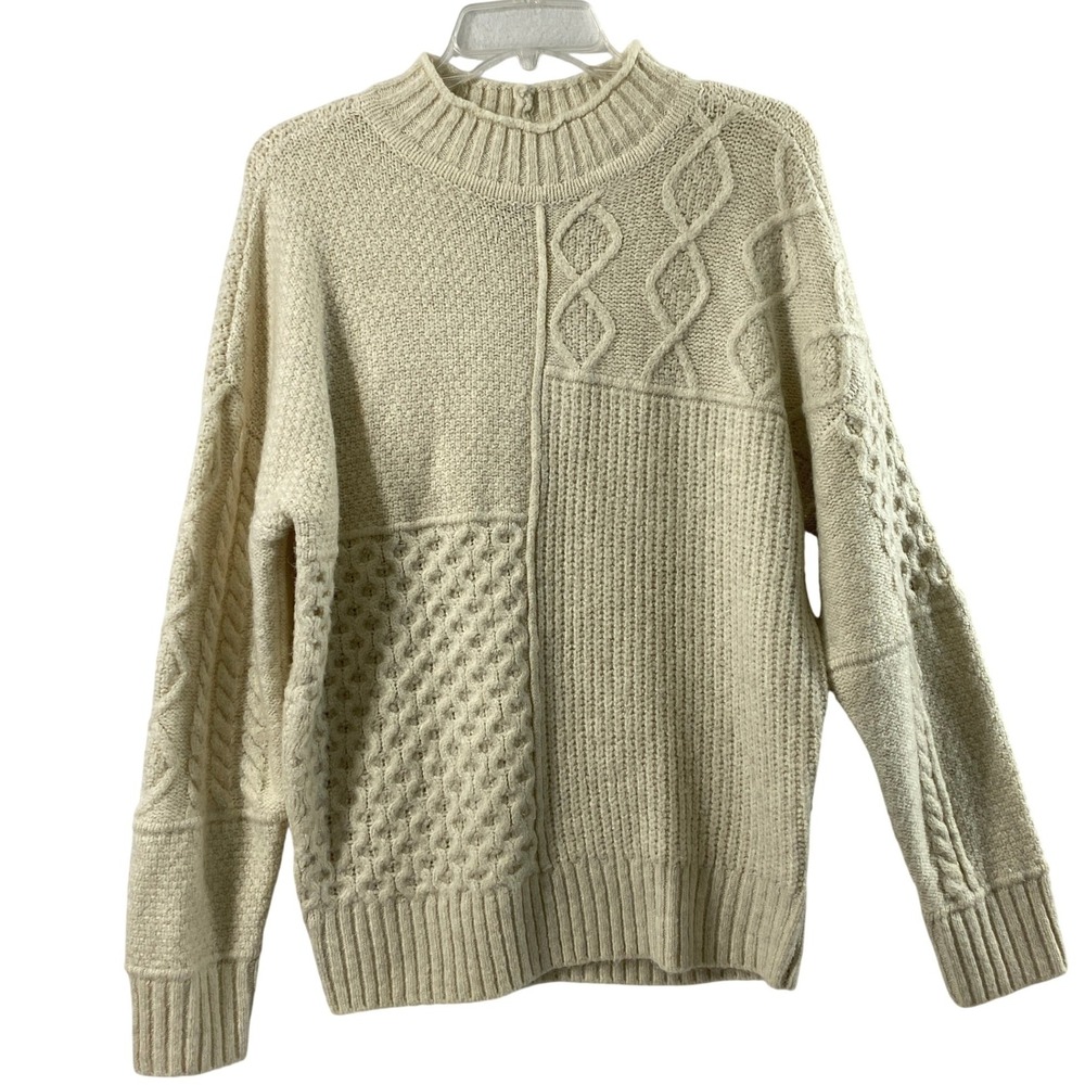 American Eagle Sweater Womens Small Cream Patchwork Cable Knit Fisherman Layer